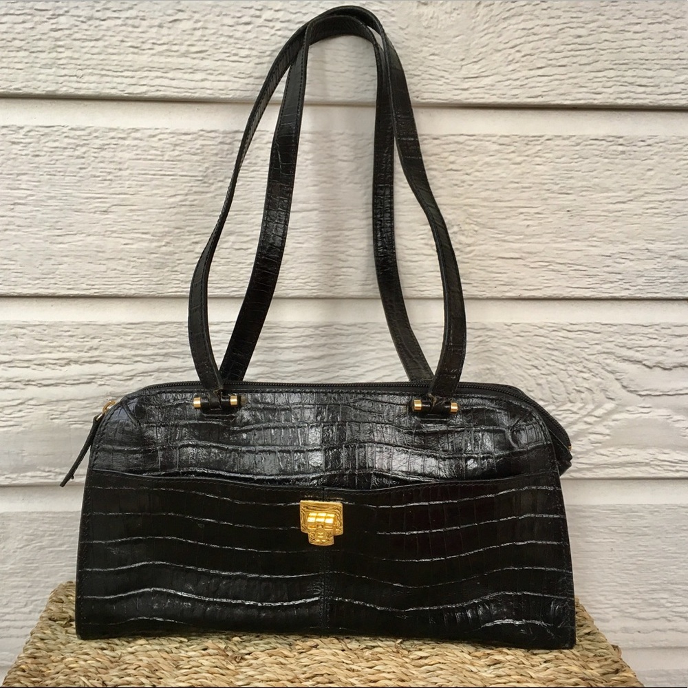 Etienne Aigner black leather crocodile purse